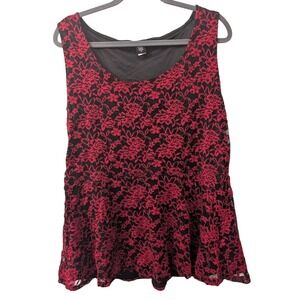 TORRID Plus 2 2X Red Black Lace Peplum Tank Top Sexy